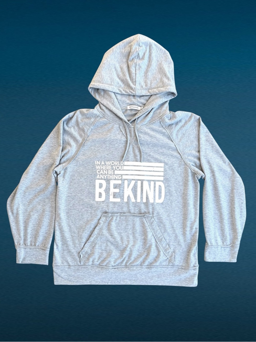 Misslook "Be Kind" Heather Gray Pullover Drawstring Hoodie Sweatshirt Women’s 3X